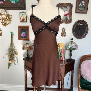 Wild Fable Brown Dress with Black Lace Trim